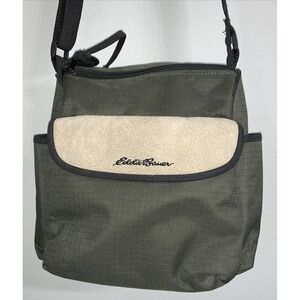 Vintage Eddie Bauer Canvas Messenger Bag Crossbody Travel Satchel Blue and Beige